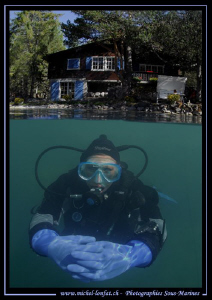 Caroline my wife in a small altitude Mountain Lake - Divi... by Michel Lonfat 